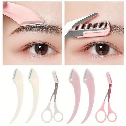Adult Eyebrow Styling Kit - Metal Beauty Tool Set with Stainless Steel Brow Maintenance Tool, Curved Hair Removal Razor, Scissors with Comb, Beginner-Friendly for All Skin Types