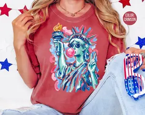 Comfort Colors Preppy Statue of Liberty Blowing Bubble Gum Shirt, 4th of July Shirts, funny 4th of July, lady liberty shirt