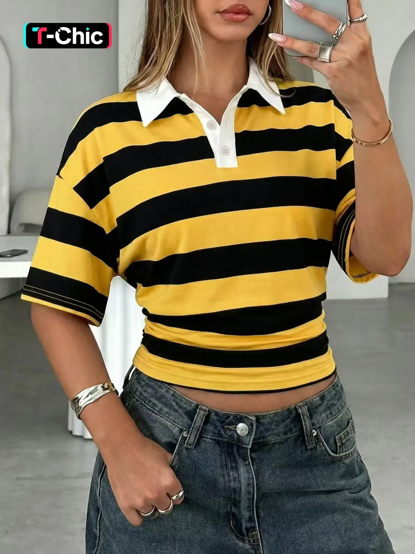 striped polo shirt women 2000s - TikTok Shop