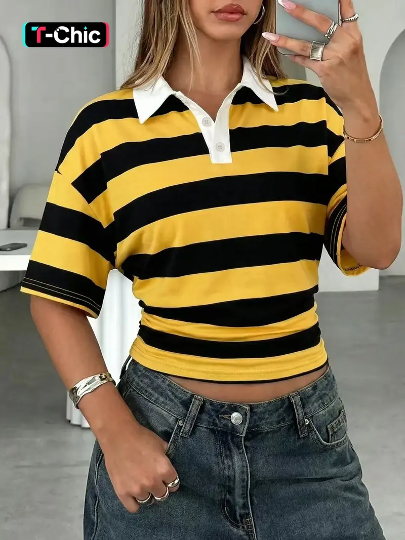 striped polo shirt women 2000s - TikTok Shop
