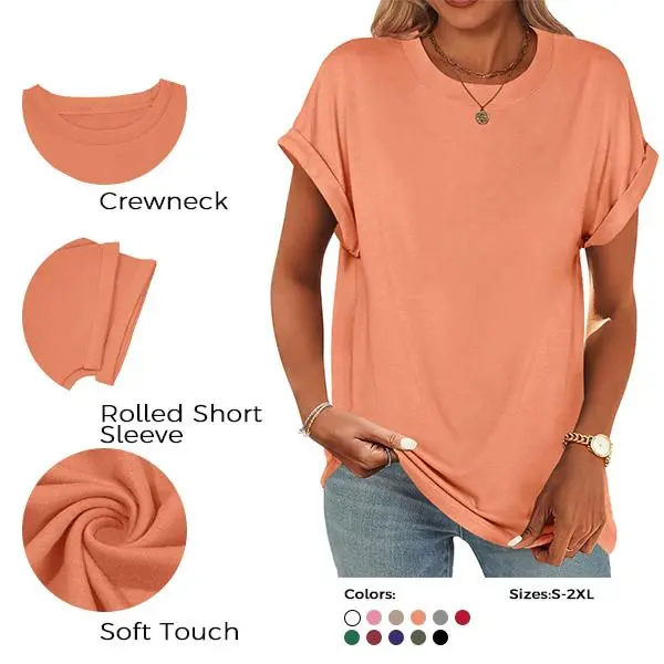 UNCLECAT Women's Short Sleeve T-Shirts - Crew Neck, Curve Hem, Soft Tunic Clothes for Ladies, Minimalist Basic Casual Summer Outfits 2026, Shortsleeve, Tshirt, Lady, Streetwear, Business, Elevated Basics, Wardrobe Staples, Simple Fit, Do Not Bleach, Light