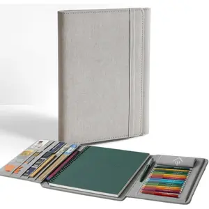 ANZOME Professional Slim Folio Cover for  Letter Size (8.5x11) - Trifold Stand-Up Notebook Portfolio with Secure Elastic Closure, Water-Resistant Woven Fabric Organizer for Business & Students (Gray)