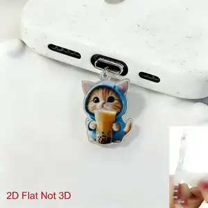Cute Cat Design Phone Dust Plug, 1 Count 2D Acrylic Phone Dust Plug, Phone Accessories for iPhone & Type-C Charging Port, Phone Decoration