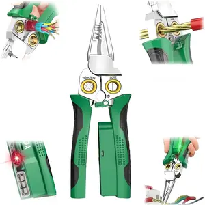 8 in 1 Wire Stripper with Voltage Tester, Electrician Wire Stripping Pliers, Multi-Function Cutting & Pulling Tool for Electrical Repair (Green)