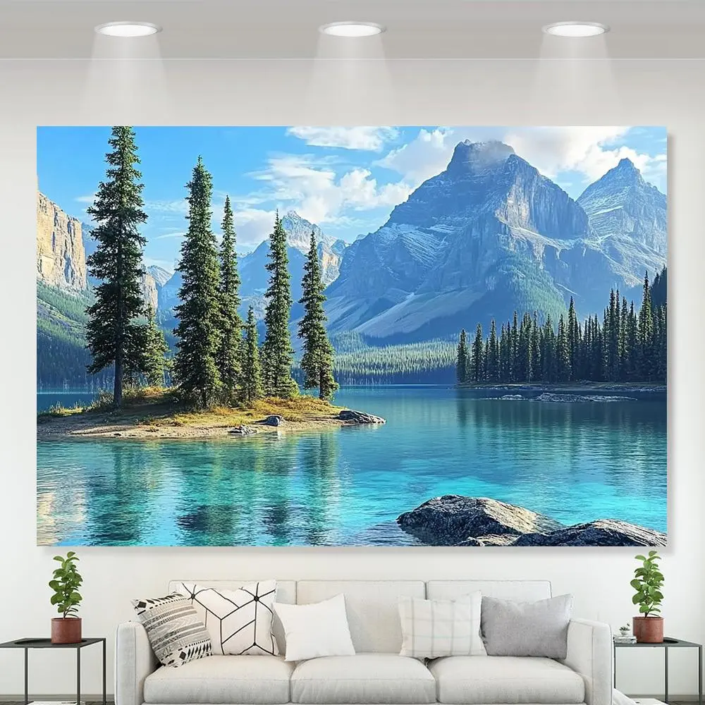 1pc Fabric Natural Mountain & Forest Landscape Backdrop - Easy to Assemble, Indoor-Outdoor Party Occasion Decor, Ideal for Family Pictures