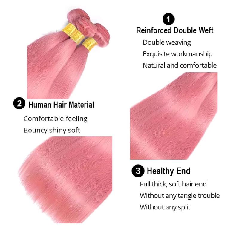 Pink Bundles Straight Bundles Human Hair 22 24 26 Inch Brazilian Virgin Hair Pink Straight Bundles Human Hair Extensions 3 Bundle 50 Gram Per Bundle