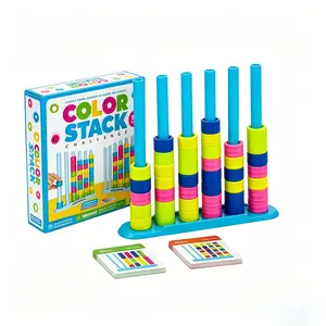 Color Stack Challenge Puzzle Game, Fast-Paced Color Sorting Stacking Game for Kids Teens Adults Family Game Night, Complete Set with Stack Rack, 40 Color Rings & 50 Dual Difficulty Challenge Cards