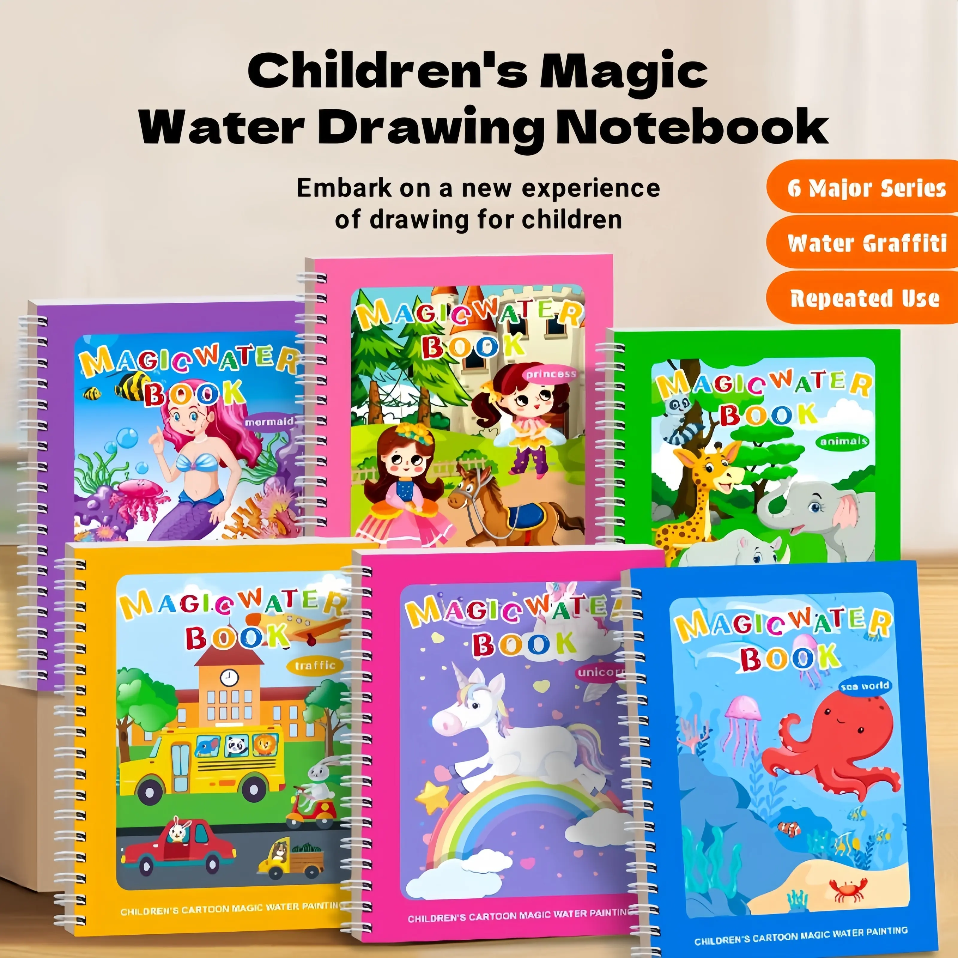 [BackToSchool]3/6 Reusable Watercolor Workbooks for Toddlers - Magic Water Painting Book with Pen, Magic Board, Mess-Free Doodle for Creative Play, Portable Educational Toy Gift, Ages 2-6 Summer Activities summerwins