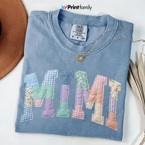 Comfort Colors Printed Patchwork Floral Mimi T-shirt, Grandma Core Tshirt, Faux Mom T-shirt, Varsity Mom T-shirt Quilt Patchwork Mama Tee - Printfamily