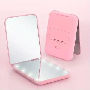 LED Compact Travel Makeup Mirror with Light, 1x/2x Magnifying, Double-Sided, Portable, Foldable, Handheld, Small with Light Mirror, Can Be Placed in Wallet, Suitable as a Gift