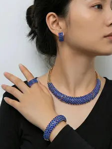 Wholesale Fashion 2026 Luxury Women Wedding Jewelry Set Necklace Bracelet Ring Earrings 5-Piece bridal jewellery Set Various holiday gift clothing and accessories Valentine's Day Anniversary
