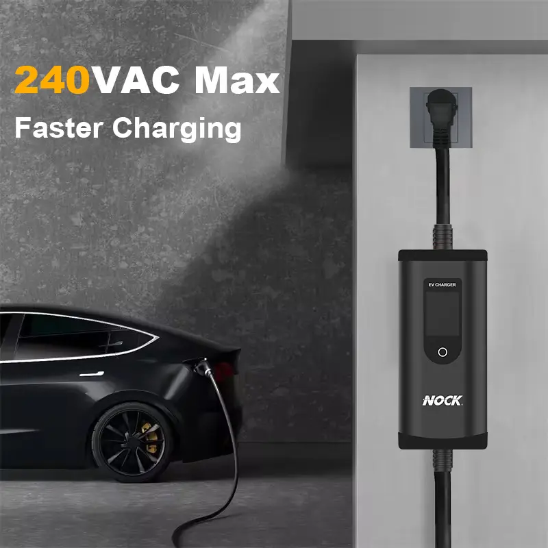 EV portable electric vehicle charger, 16A charging station, indoor/outdoor EVSE, compatible with 110V/240V level 1 and 2, 25 foot cable level 2 EV charger, ready to charge, portable AI