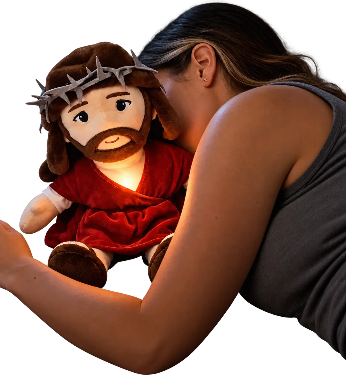 Finding Jesus Plush Toy - 4-Mode Soothing Doll with Gentle Chest Movement and Warm Glowing Light, Battery-Operated Faith-Inspired Comfort Toy, Batteries Not Included Christmas Gift (Display Box)