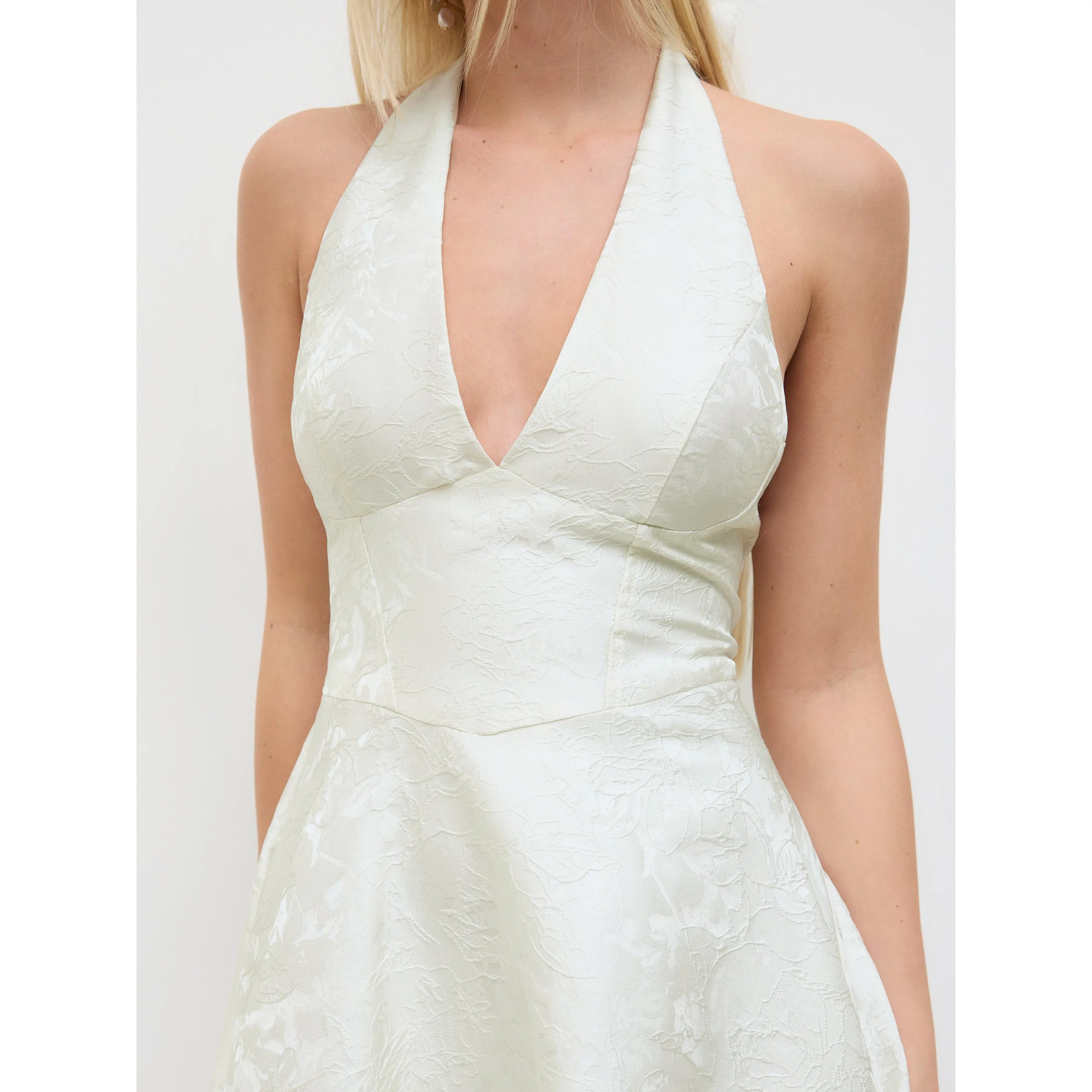 green emerald velvet dress Uliana White Floral Lace Halterneck Maxi Dress - White 4