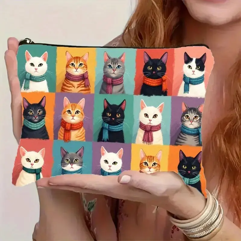Cute Cat Print Makeup Bag, Cosmetic Pouch, Cosmetic Travel Bags, Durable Charger and Data Line Storage Pouch, Unisex Organizer for Travel, Home, Travel Accessory, Travel Essentials, Mother's Day Gift