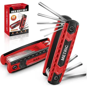 17 count Folding Allen Wrench Set Metric & SAE Hex Key Set - 2 Pack Standard Allen Wrench tool for , Archery, DIY,  Repair, Heat Treated Chrome Vanadium Steel, Compact Hex Tool