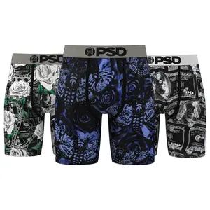 PSD Men's Floral Bens Boxer Brief 3 Pack - Standard Length 7 Inch Inseam, Soft and Breathable Poly Blend Fabric Street Style Underwear