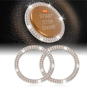 Engine Start Stop Decoration Ring,  Double Rhinestone, Bling  Interior Accessories for Women, Key  & Knob Bling Ring, Push to Start Button Cover/Sticker,