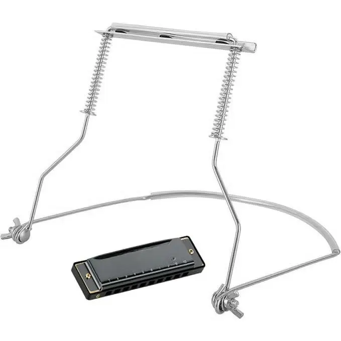 Harmonica Holder Set - 10 Hole Diatonic Blues Harmonica in C Key, Adjustable Holder for Beginners to Professionals