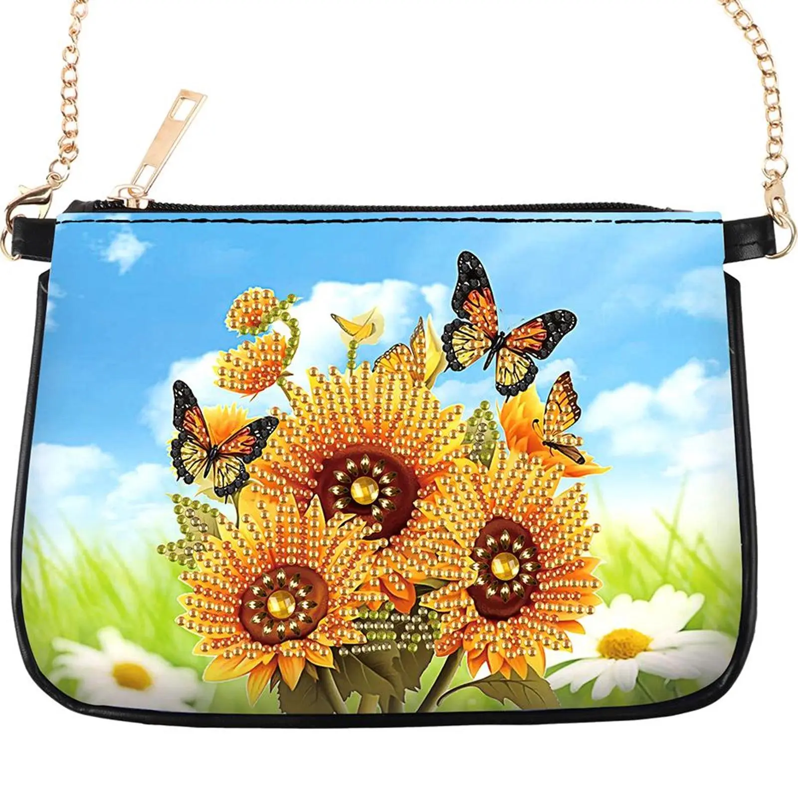 Special Shape Sunflower Butterfly Diamond Painting Clutch Bag Rhinestone Stitch Shoulder Bag Handmade Arts Craft Makeup Bag for Christmas Gift