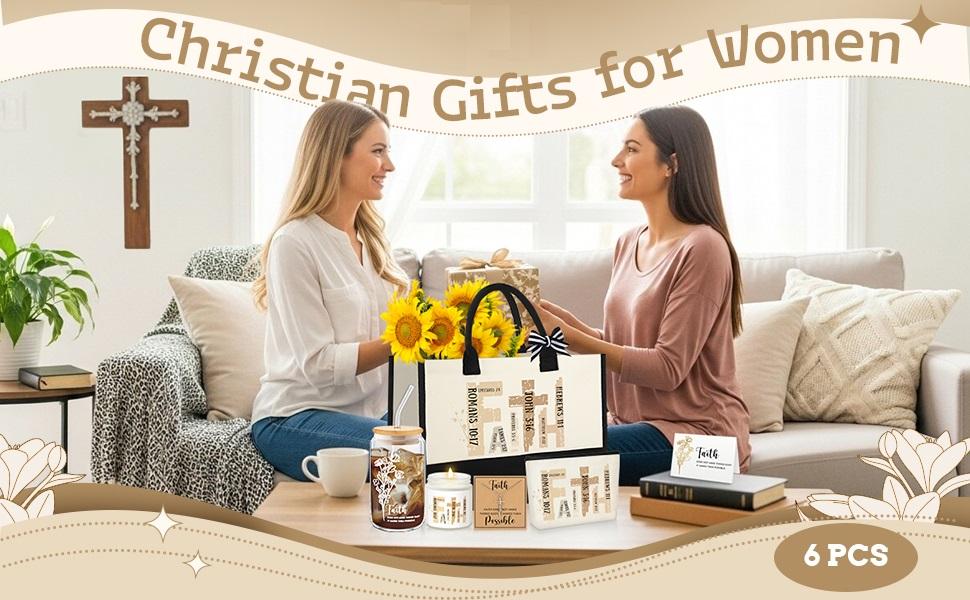 Christian Gifts for Women Easter Faith Religious Gifts with Tote Bag Makeup Bag Candle Cross Necklace Cup Greeting Card for Birthday Church Study Supplies, Gift for Christian Girl Mom Wife, Elegant Easter Gift for Sunday Prayer, Mother's Day Gift
