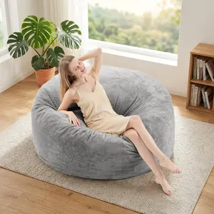 VIREO Round Bean Bag Chair, Bean Bag Sofa, 5 FT Classic Gray Recliner Sofa for Adults, Memory Foam Filling, Washable Flannel Sofa Cover, Single Sofa, Suitable for Living Room and Bedroom, Apartment Furniture