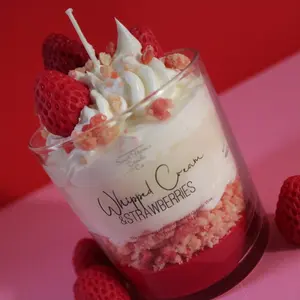 Strawberries & Cream Scented Soy Candle: Parfait Style, 8.5 oz