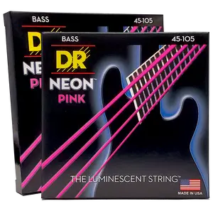 DR NEON Pink 4 String Bass Strings 45-105 - TikTok Exclusive Pack of 2 - The Luminescent String - Bright Musical Sound - Made in USA