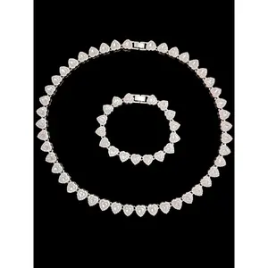 2Pieces/Set 10mm Love Heart Shape Chain Necklace and Bracelet Men or Women Hip Hop Iced Out Bling Bling Chain Necklace and Bracelet Fashionable Elegant Jewelry Set Fashion Set Jewelry Valentines Gift