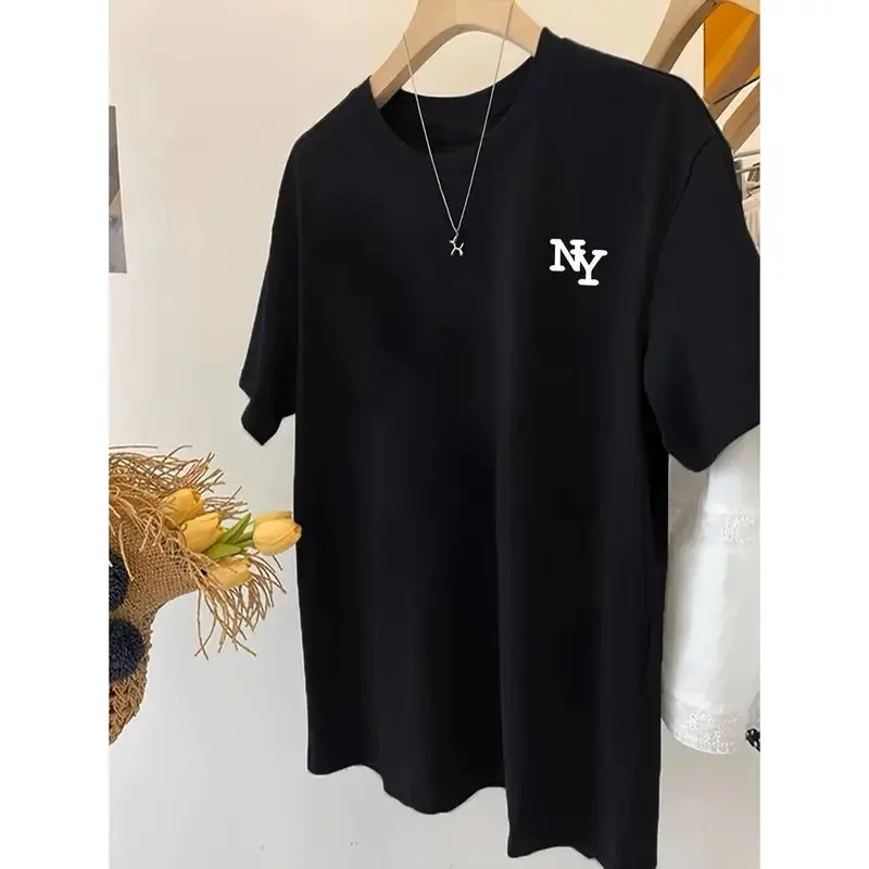 Women'S Basic Minimalist Letter Print Crew Neck Short Sleeve T-Shirt - Casual, Versatile, and Fashionable for Spring/Summer/Fall Womenswear Tshirt graphic tees women Top Crewneck Shortsleeve Fabric Streetwear Fitted shirts  women   gift