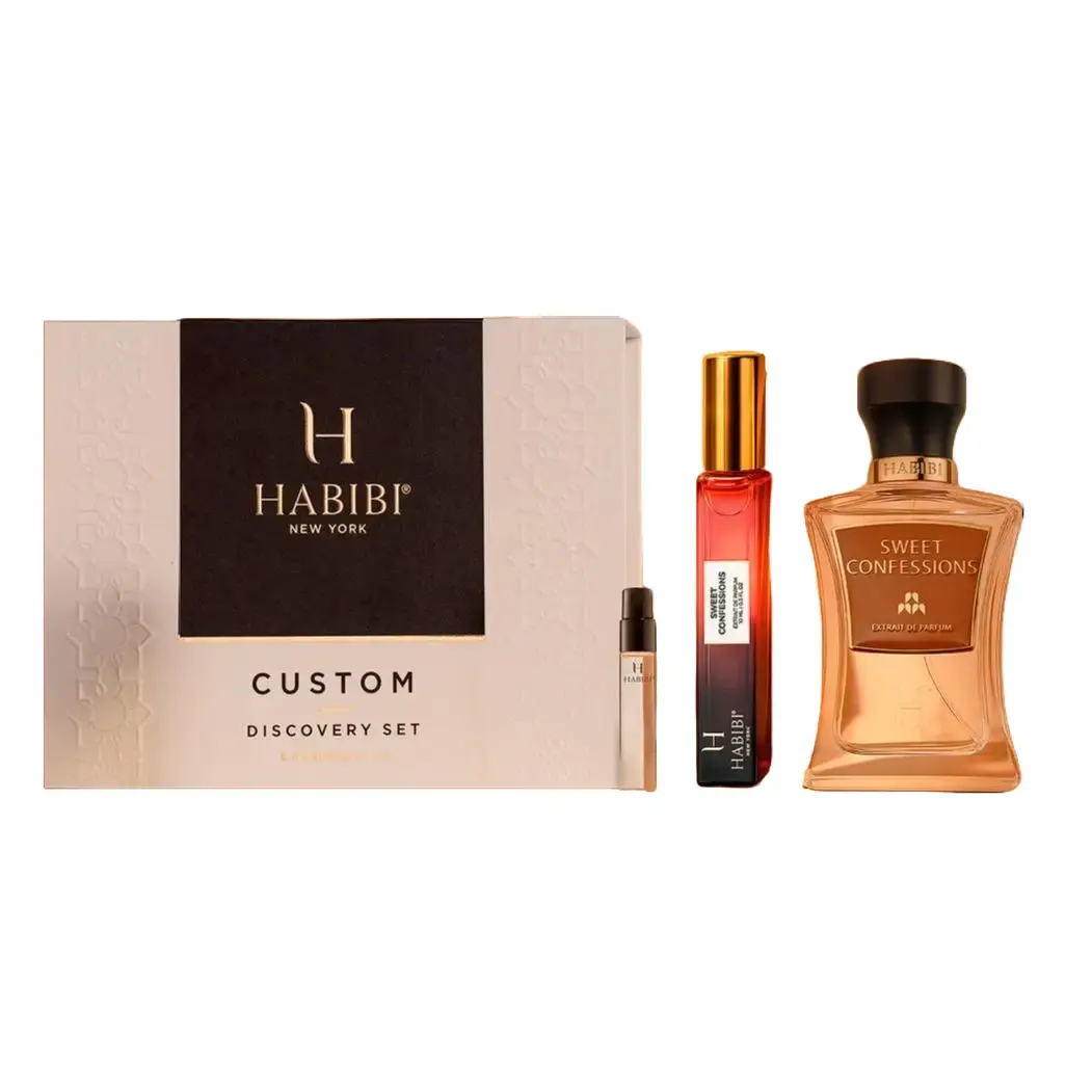 HABIBI NEW YORK Sweet Confessions Perfume Set, Gourmand Floral Oriental Extrait de Parfum with Pistachio, Chocolate & Vanilla, 75ml & 10ml,