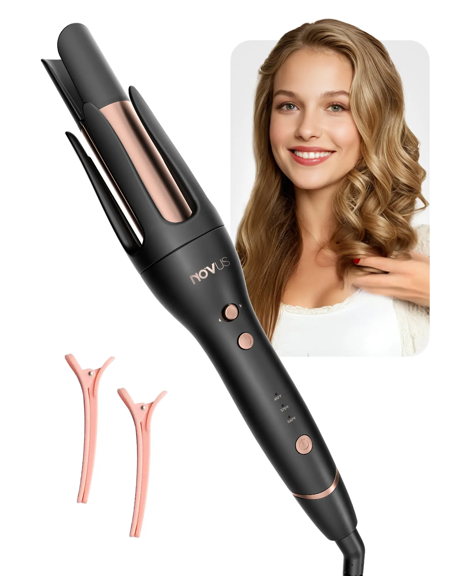 NOVUS Ceramic Curling Iron with Negative Ion Technology 4000W+ Power for Salon-Level Performance Smooth Shiny Curls 30-Minute Auto Shut-Off Plug-In Hair Styling Tool Curler Curler