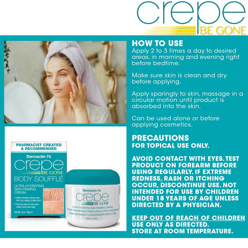 Dermactin Crepe Be Gone Classic Body Souffle - New Larger 12 Ounce Jar - Ultra-Hydrating Skin Firming Cream for Crepey Skin Repair & Comfort - Moisture