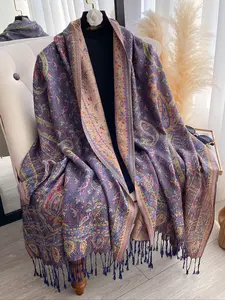 Bohemian Paisley Imitation Wool Scarf, Long Tassel Design Soft Shawl, Fringe Trim Shawl, Suitable for All Seasons Daily Wear Head Wrap Accessory