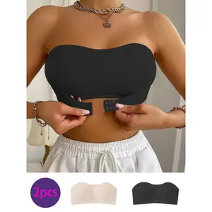 2pcs Women's Strapless Wire-Free Bandeau Bras • Full Coverage & Lift • Solid Black & White • Comfortable Everyday & Special Occasion Bras • Hand Washable • No Padding • Minimalist Design • Versatile for Layering • Suitable for to Large Bust Sizes • Chic &