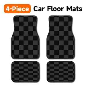Universal Fit 4 Piece Full Set Car Floor Mats, Anti-Slip Water Repellent Trim-to-Fit Auto Floor Liners, Classic Checkered Flag Racing Pattern Interior Upgrade Accessories for Sedans, SUVs & Pickup Trucks, Black White & Dark Gray Checker Options