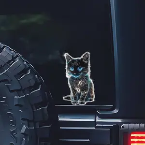 Shiny Blue Cat Car Sticker, Cartoon Animal Decal, Decal For Cars, Diamond Material, Self-Adhesive No Residue, Easy Installation, Pet Lover Essential