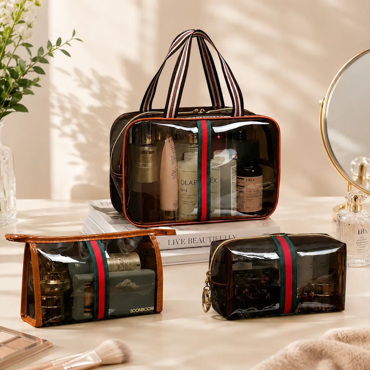 Clear Travel Toiletry Bag, TSA Friendly Transparent Makeup Bag with Double Handles, Waterproof Cosmetic Organizer for Women & Men