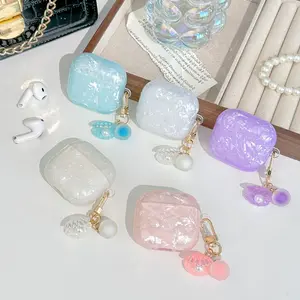 IMD Shell Texture Soft Case With Pearl Pendant, Universal For AirPods Series (Earbuds Not Included)