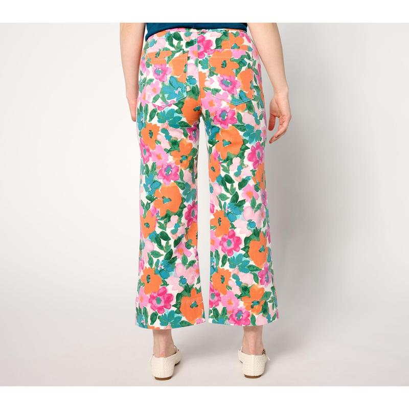 Isaac Mizrahi Live! Petite True Denim Printed Crop Wide Leg Jeans