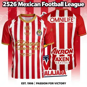 2627 Chivas CD Guadalajara Home Jersey Vintage Mexico Red and White Stripe Short Sleeve Top Football Jersey LIGAMX
