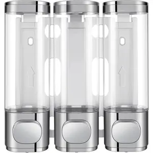 3-in-1 Room Wall Mounted Bathroom Shower Pump Dispenser and Organizer,with Waterproof Label-can be Used for Shampoo,Conditioner, Body Lotion,Body Wash,Bathroom,Kitchen,Hotel(Silvery)