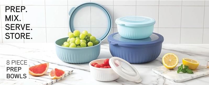 COOK WITH COLOR Prep Bowls - Wide Mixing Bowls Nesting Set with Lids, Sturdy 8 Piece Meal Prep Bowl, Tableware. Includes 13, 24, 41, and 73oz sizes