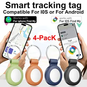 4-Piece Mini Tracker with Silicone Case, Smart Tracking Tag, GPS Tracker, for Cars, Bikes, Pets, Luggage, iOS & Android, Global Use, No Monthly Fee Children's Day Gifts