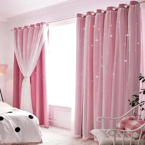 double  layer  curtain,1pc,black back ,Hollow Star ,Livingroom Curtain，Bedroom Curtain