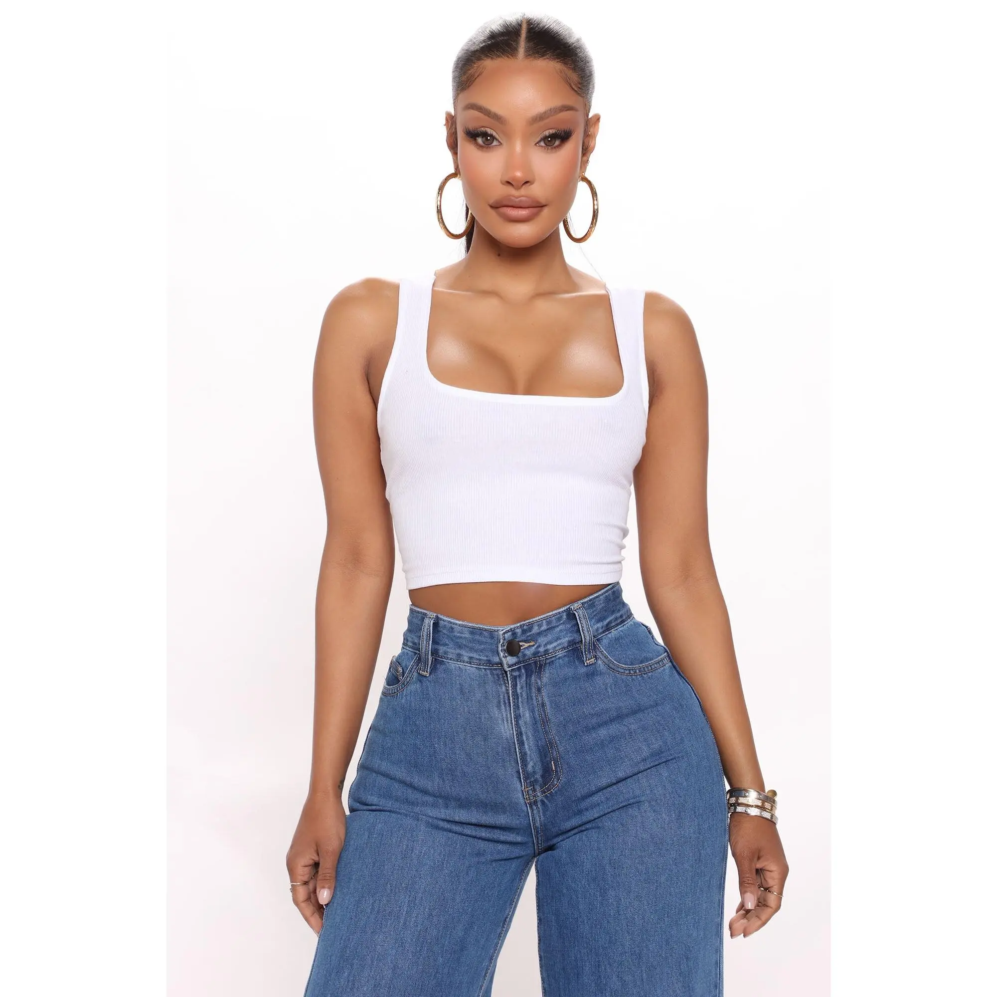 Kimmy Square Neck Tank - White