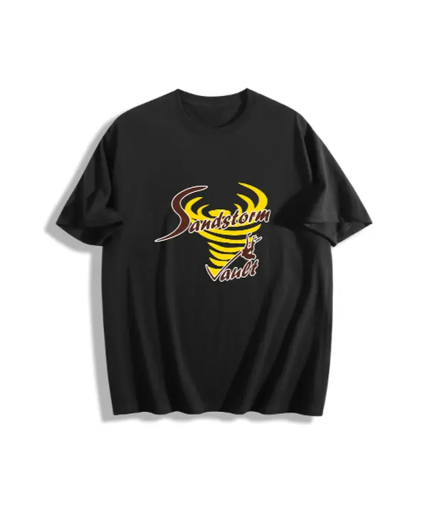 Men's Oversized Black Short-Sleeve T-Shirt, Retro Yellow Sandstorm Vault Tornado Print, Casual Street Style Top