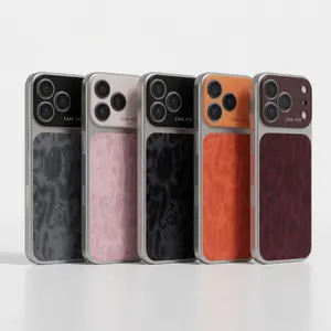 Luxury Leopard Print Large Viewfinder PhoneCase for iPhone 17 Pro Max 16 15 14 Pro Max Series, TPU+PCDual-Layer Shockproof Protective Cover withAnti-Scratch, Non-Slip & Full Camera LensProtection, Stylish Orange Faux Suede Texture tiktokshopspringglowup