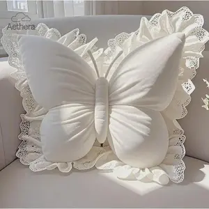 Butterfly-Shaped Lumbar Support Pillow, Soft Floral Decor Cushion for Bedroom, Living Room & Office