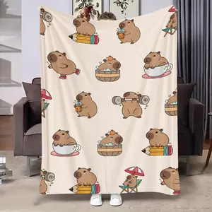 Cute Hamster Print Flannel Blanket, Soft Comfortable Sofa Throw, Halloween Christmas Decor, Bed Office Camping Travel Use